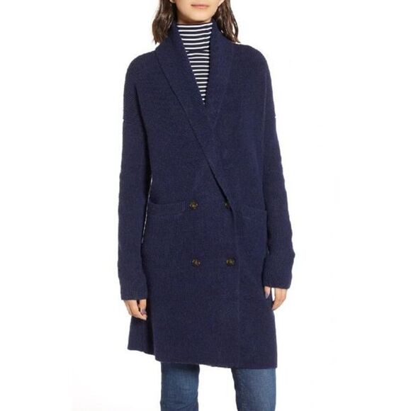 J. Crew Womens Blue Merino Wool Blend Double Breasted Cardigan Jacket Size Large - Picture 1 of 10